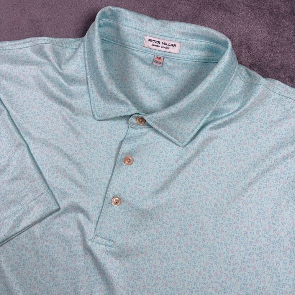Peter Millar Polo Shirt Mens 2XL Blue Dazed and Transfused Performance Golf XXL